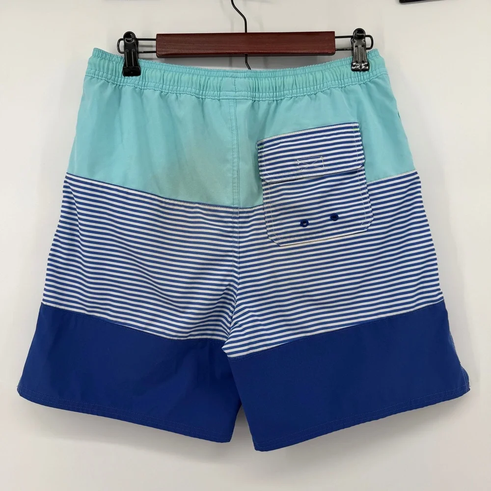 Vineyard Vines Swim Trunks Mens XL Blue Teal Striped Colorblock Board Shorts